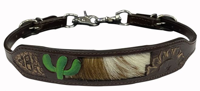 Showman Leather wither strap with painted cactus and hair on cowhide inlay