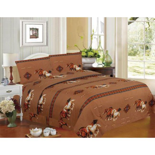 4PC King Size Tan Running Horse Sheet Set