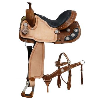 Double T Barrel Style Saddle Set with Black Alligator Print Seat - 14, 15, 16 Inch