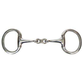 Showman eggbutt style bit with 3" ring cheeks. Stainless steel 5" mouth piece with dog bone