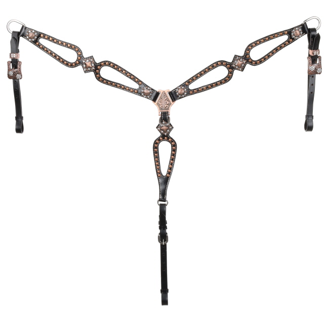 Showman Black Headstall and Breastcollar Set with Copper Engraved Conchos #3