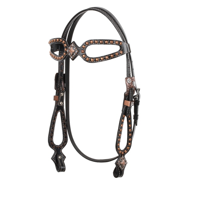 Showman Black Headstall and Breastcollar Set with Copper Engraved Conchos #2