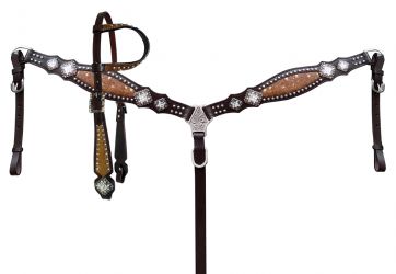 Argentina Cow Leather with LV Inlay One Ear Headstall and Breast