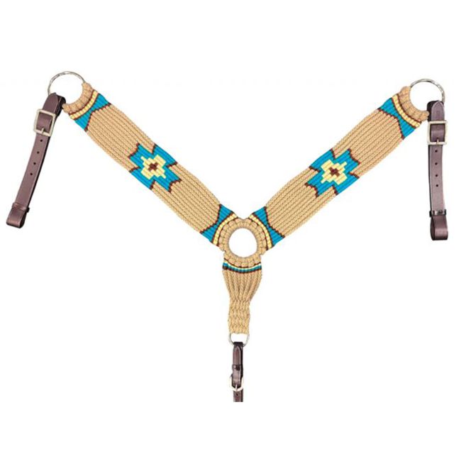 Showman Wool Blend Multi Strand Southwest Design Breastcollar - Tan and Teal