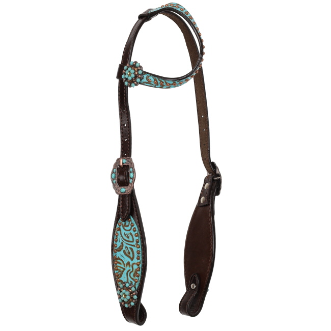 Showman Limited Edition Teal Rose One Ear Headstall and Breastcollar Set with Fringe #2