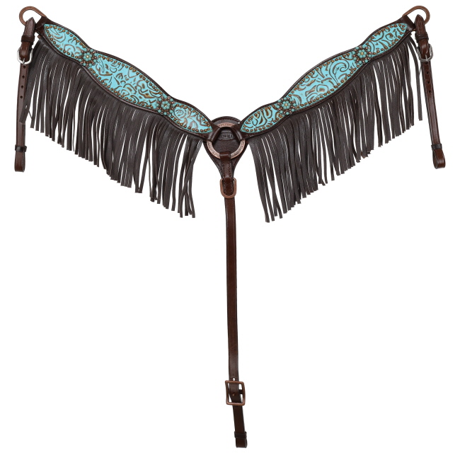 Showman Limited Edition Teal Rose One Ear Headstall and Breastcollar Set with Fringe #3