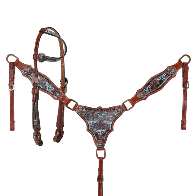 Showman Weathered Steer One Ear Headstall and Breastcollar Set