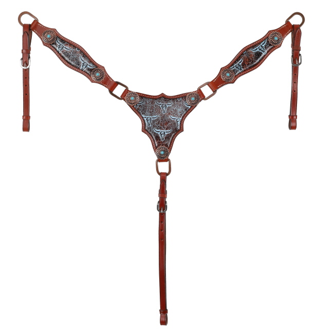 Showman Weathered Steer One Ear Headstall and Breastcollar Set #3