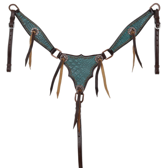 Showman Turquoise Gator One Ear Headstall and Breastcollar Set #3