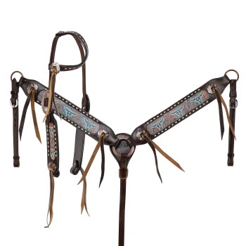 Showman Weathered Steer Traditional One Ear Headstall and Breastcollar Set