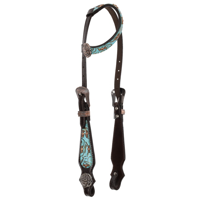 Showman Limited Edition Teal Rose One Ear Headstall and Breastcollar Set #2