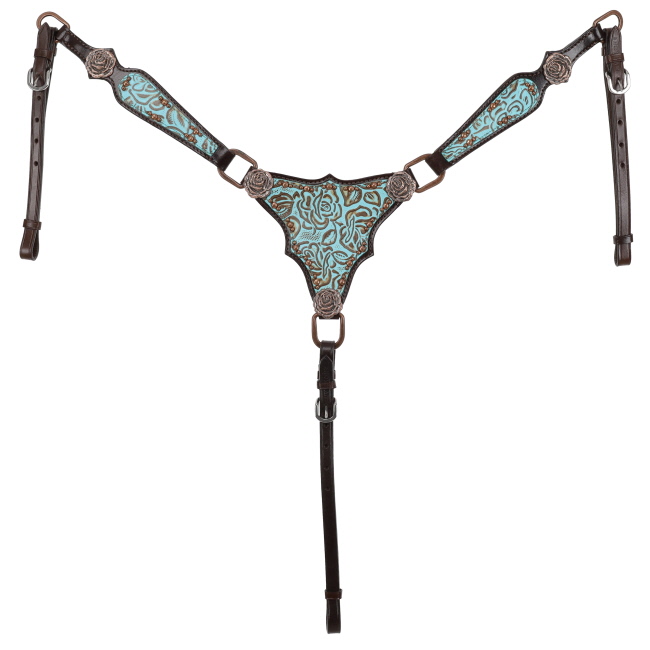 Showman Limited Edition Teal Rose One Ear Headstall and Breastcollar Set #3