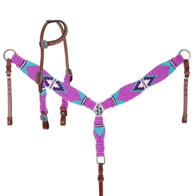 Showman Violet Wave Mohair One Ear Headstall and Breastcollar Set