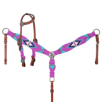 Showman Violet Wave Mohair One Ear Headstall and Breastcollar Set - Pony Sized