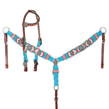 Showman Citrus Sea Mohair One Ear Headstall and Breastcollar Set