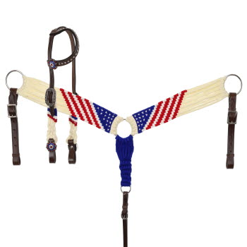 Showman Patriot Mohair One Ear Headstall and Breastcollar Set