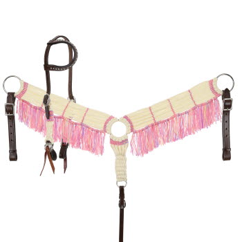 Showman Frosted Pink Mohair One Ear Headstall and Breastcollar Set