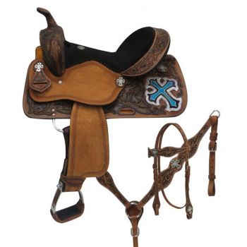 14", 15", 16" Double T Barrel Style Saddle Set with Metallic Cross