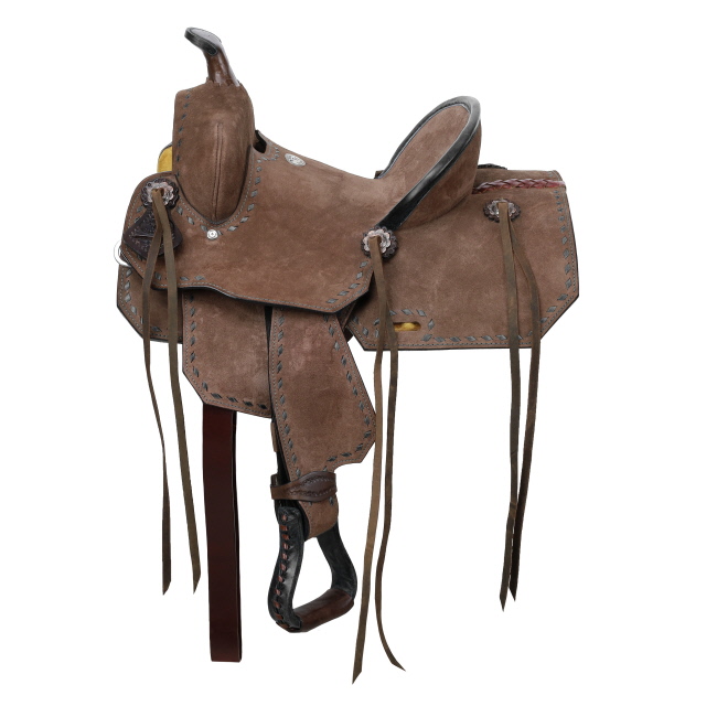 Double T Youth&#47;Pony Chocolate Roughout Barrel Saddle with Buckstitch - 12 Inch #2