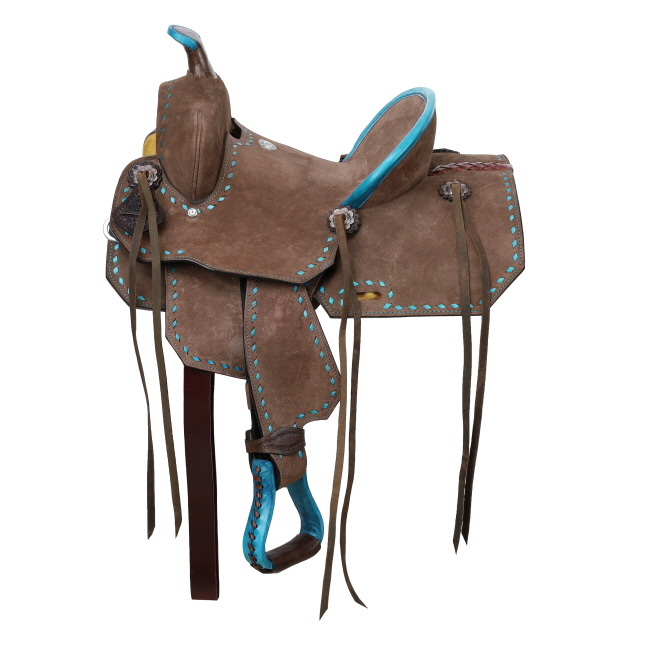 Double T Youth&#47;Pony Chocolate Roughout Barrel Saddle with Buckstitch - 12 Inch #3