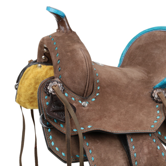 Double T Youth&#47;Pony Chocolate Roughout Barrel Saddle with Buckstitch - 12 Inch #4