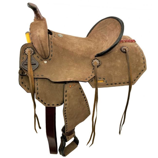 17" Double T Chocolate Roughout Barrel Saddle with Black Buckstitch