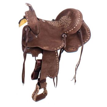 Double T Hard Seat Barrel Style Saddle with Cheetah Seat - 14, 15 Inch