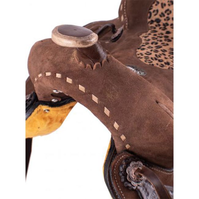 Double T Hard Seat Barrel Style Saddle with Cheetah Seat - 14, 15 Inch #2