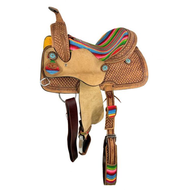 Double T Youth Hard Seat Western Saddle with Wool Serape Accents - 14 Inch