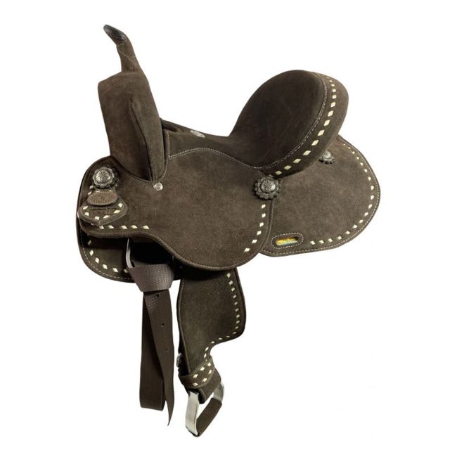 Double T Barrel Style Saddle with Dark Brown Roughout Leather - 12 Inch