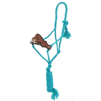 Showman Bronco Blaze Teal Mule Tape Bronc Halter with 7 Ft. Lead