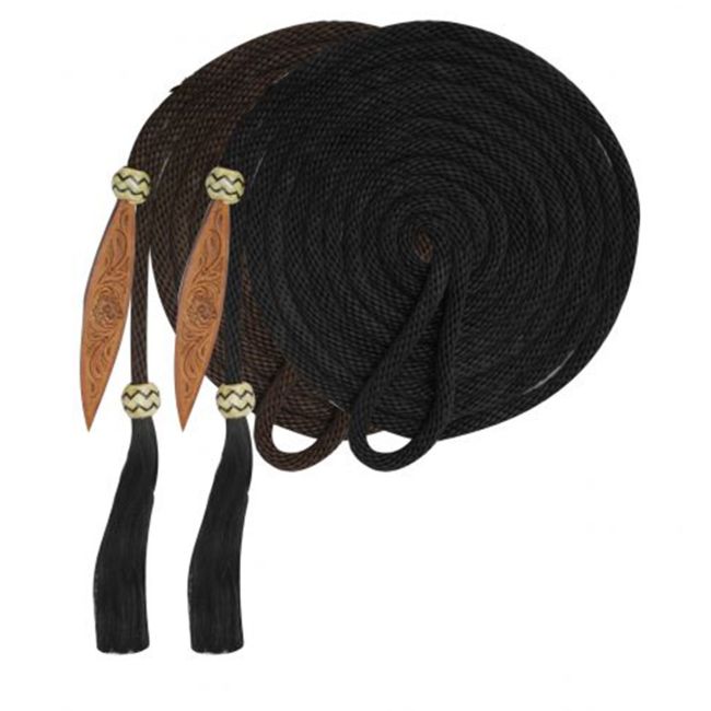 Showman 21' Nylon Mecate Reins with Horse Hair Tassel and Leather Popper