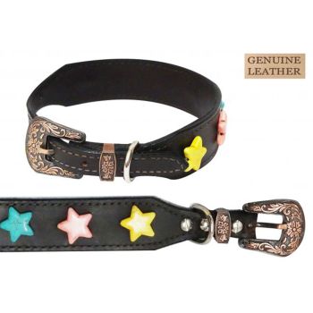 Showman Couture Genuine leather dog collar with large star beads