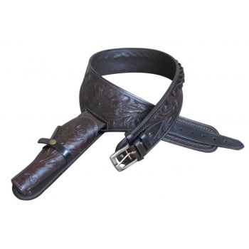 Showman 44/45 Caliber Dark oil tooled leather Western gun holster and belt