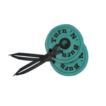 Teal leather bit guards with "Turn "N" Burn"