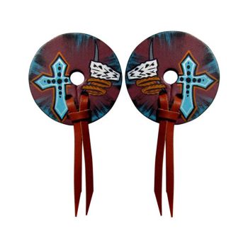 Hand Painted leather bit guards with distressed skull and cross design