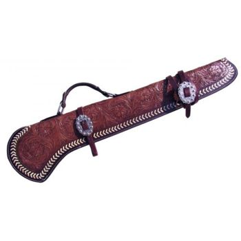 Showman 34" Floral tooled gun scabbard with engraved silver buckles