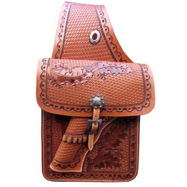 Showman Basketweave Tooled Leather Saddle Bag with 22 Caliber Gun Holster