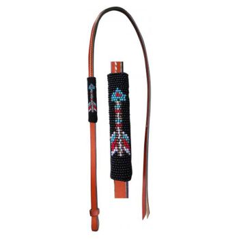 Showman 4ft Leather over & under whip with arrow design beaded overlay