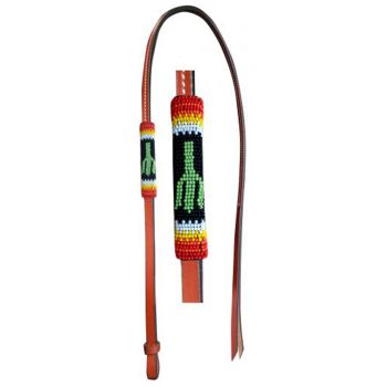 Showman 4ft Leather over & under whip with cactus designed beaded overlay