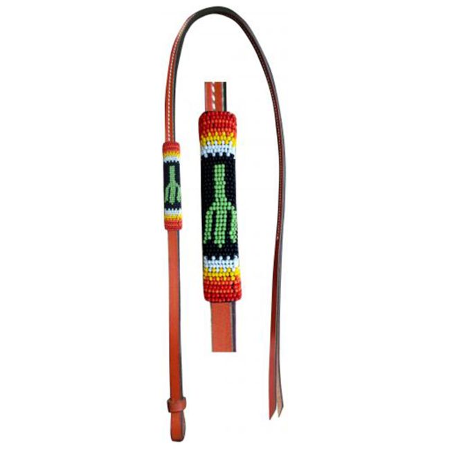 Showman 4ft Leather over &amp; under whip with cactus designed beaded overlay