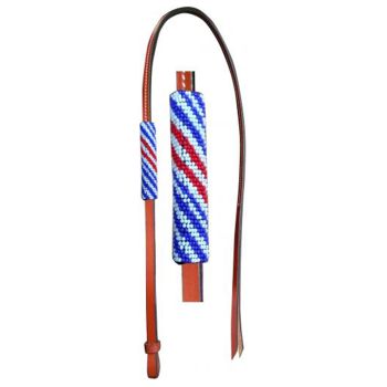 Showman 4ft Leather over & under whip with red, white, and blue beaded overlay