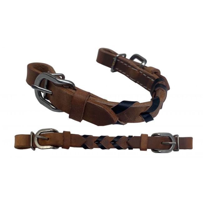 Showman Argentina Cow Leather braided curb strap with accent leather color and buckles #2