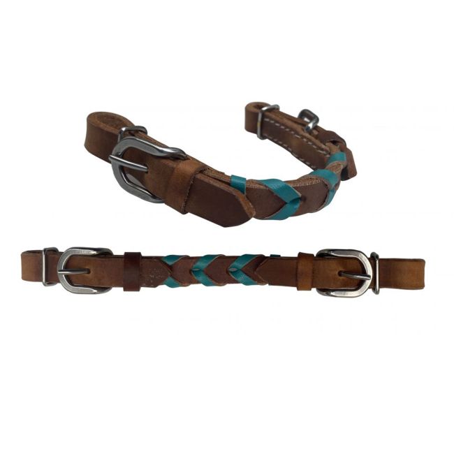 Showman Argentina Cow Leather braided curb strap with accent leather color and buckles #5