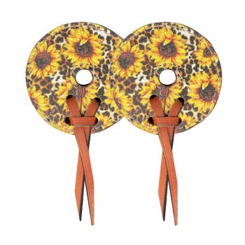 Showman Leather bit guards with sunflower and cheetah print design