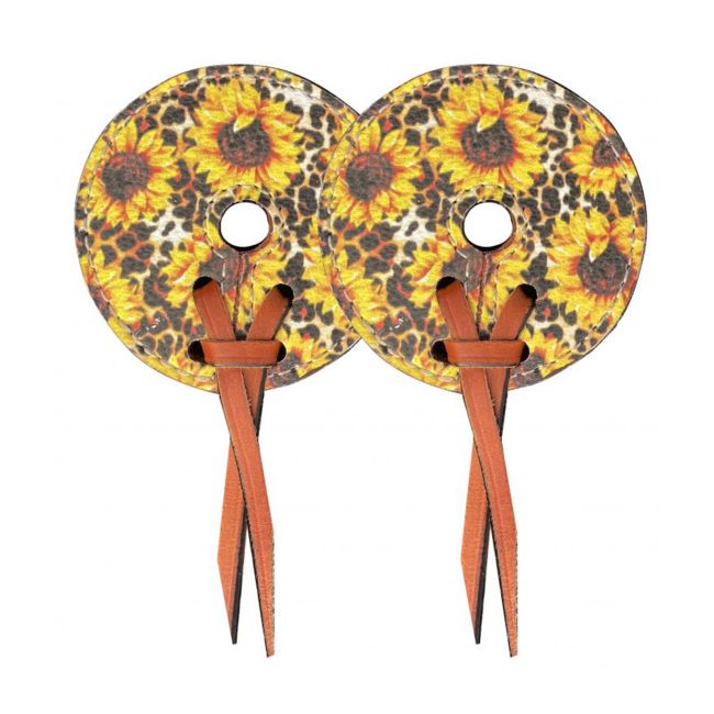 Showman Leather bit guards with sunflower and cheetah print design