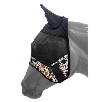 Showman Cowprint accent horse size fly mask with ears