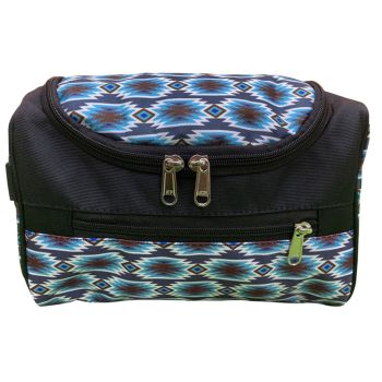 Showman Gray Blue Aztec Print Hanging Toiletry Bag - Gray/Brown/Blue