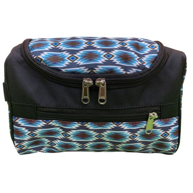 Showman Gray Blue Aztec Print Hanging Toiletry Bag - Gray&#47;Brown&#47;Blue