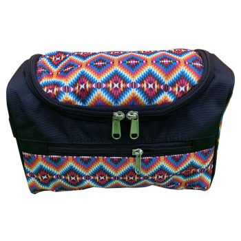 Showman Bright Pink Aztec Print Hanging Toiletry Bag - Blue/Pink/Orange/White